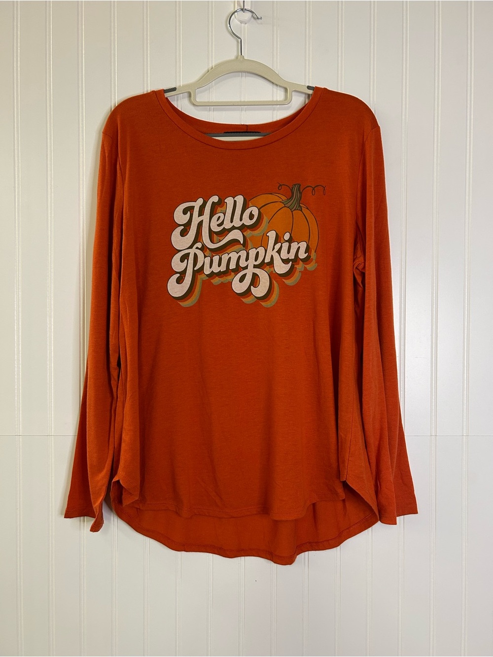 State of Mind Orange "Hello Pumpkin" Long-Sleeve Tee Size XL